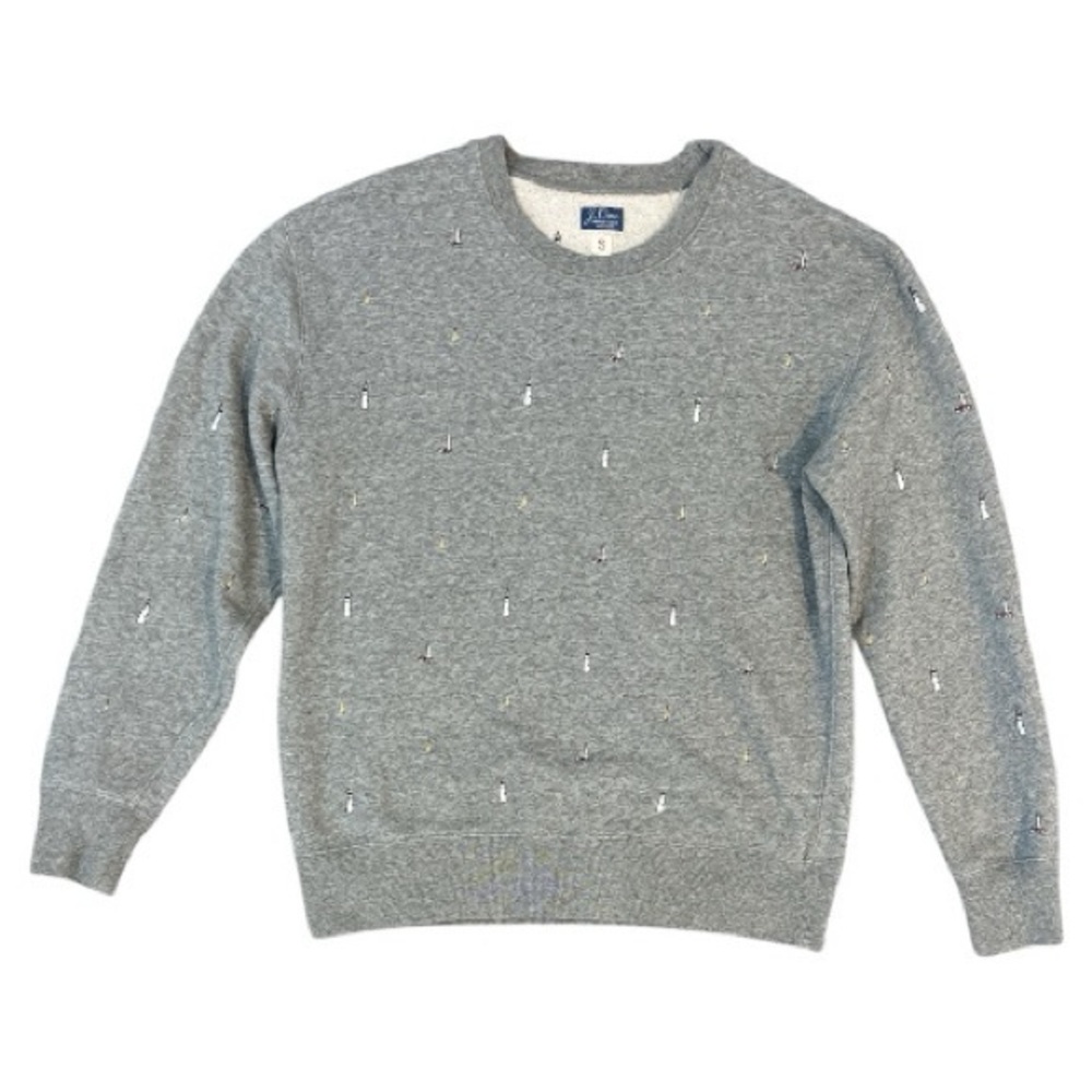 J. Crew Vintage Fleece Novelty Print Lighthouse Embroidered Crewneck in Gray S